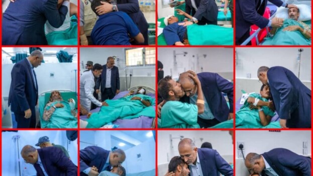 الرئيس الزُبيدي يطمئن على أحوال جرحى عملية “المستقبل الواعد” بمستشفى عبود العسكري